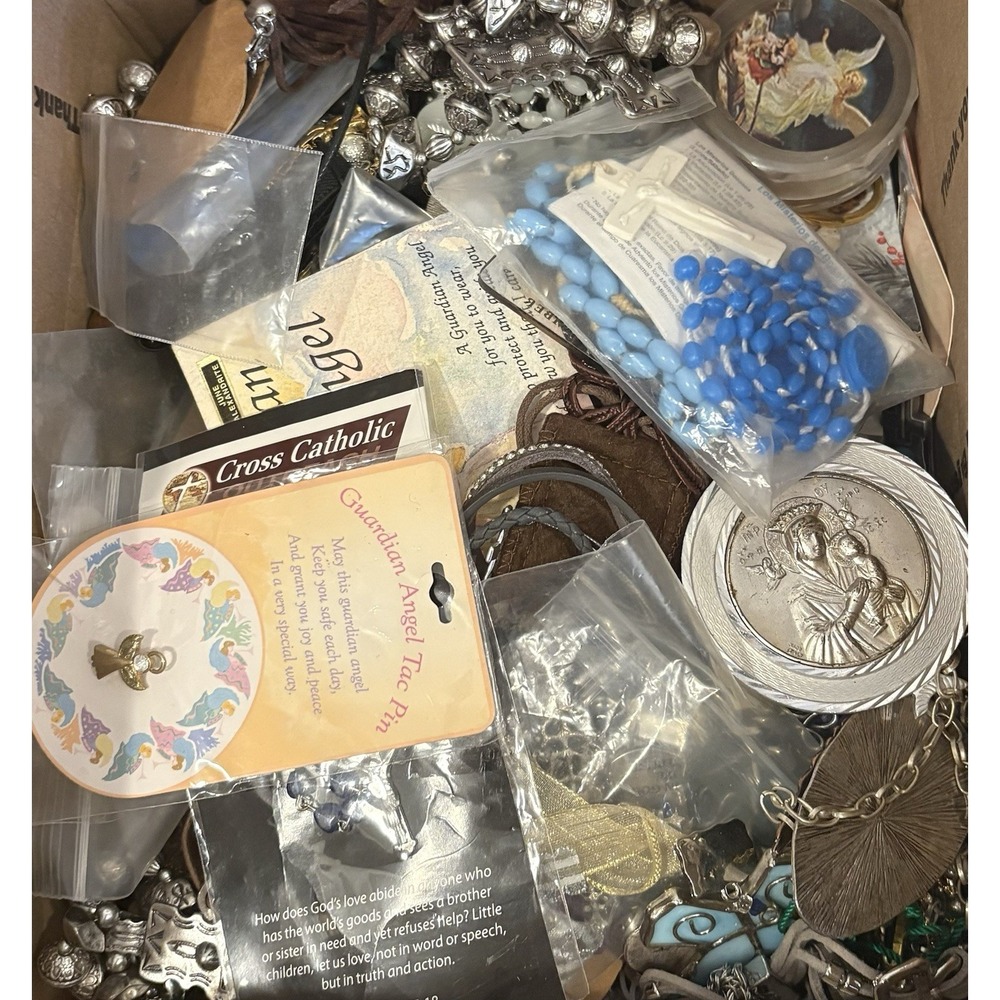 Huge 12.8 LB Vintage To Modern Religious Accessories Jewelry Rosary Scrap Lot
